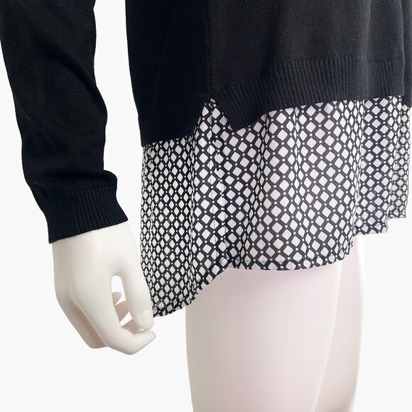 ADRIANNA PAPELL Twofer Sweater And Diamond Plaid Shirttail (Black | Size M) - Picture 6 of 8